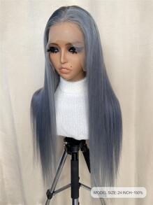 13*4 Lace Front Long Straight Human Hair Wig - Grey - View 2