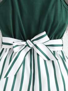 SHEIN Girls Striped Print Belted Cami Romper - Multicolor - View 3