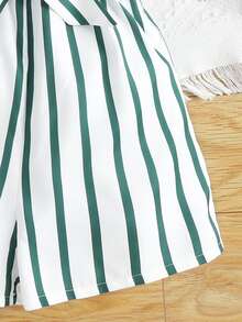 SHEIN Girls Striped Print Belted Cami Romper - Multicolor - View 5