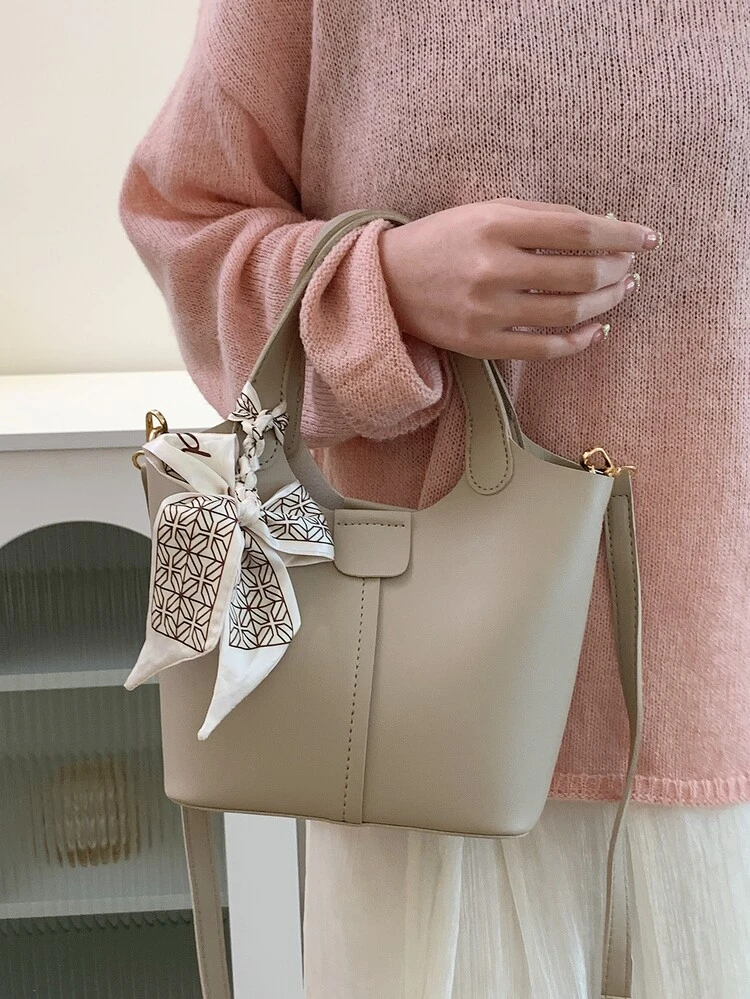 Bolso cubo con diseño de pañuelo con bolsa interior - Gris Claro - Ver 6