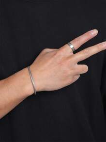 1pc Men's Simple Stainless Steel Necklace And Bracelet Set, Suitable For Daily Wear - Silver - View 1