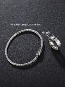 1pc Men's Simple Stainless Steel Necklace And Bracelet Set, Suitable For Daily Wear - Silver - View 5