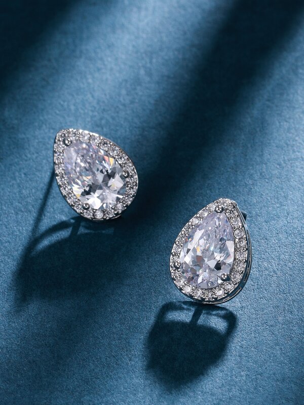 Cubic Zirconia Waterdrop Design Stud Earrings SHEIN USA