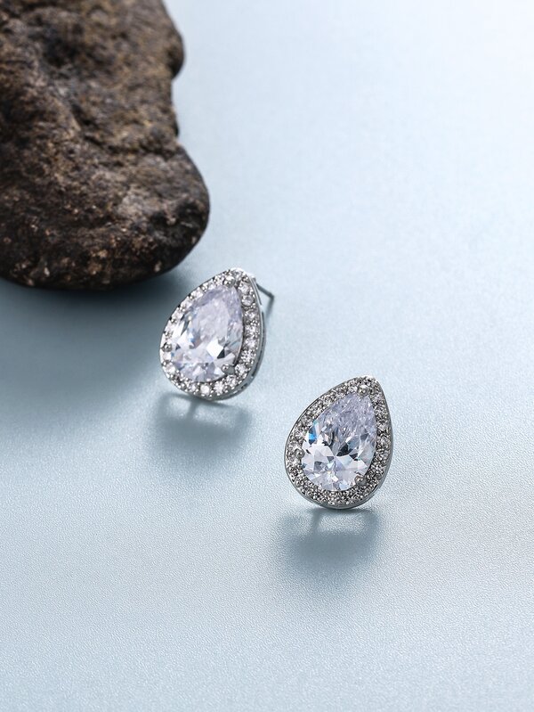Cubic Zirconia Waterdrop Design Stud Earrings SHEIN USA