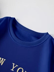 SHEIN Essnce Quần áo thể thao nữ Lá thư Giải trí - Xanh đậm - Xem 4