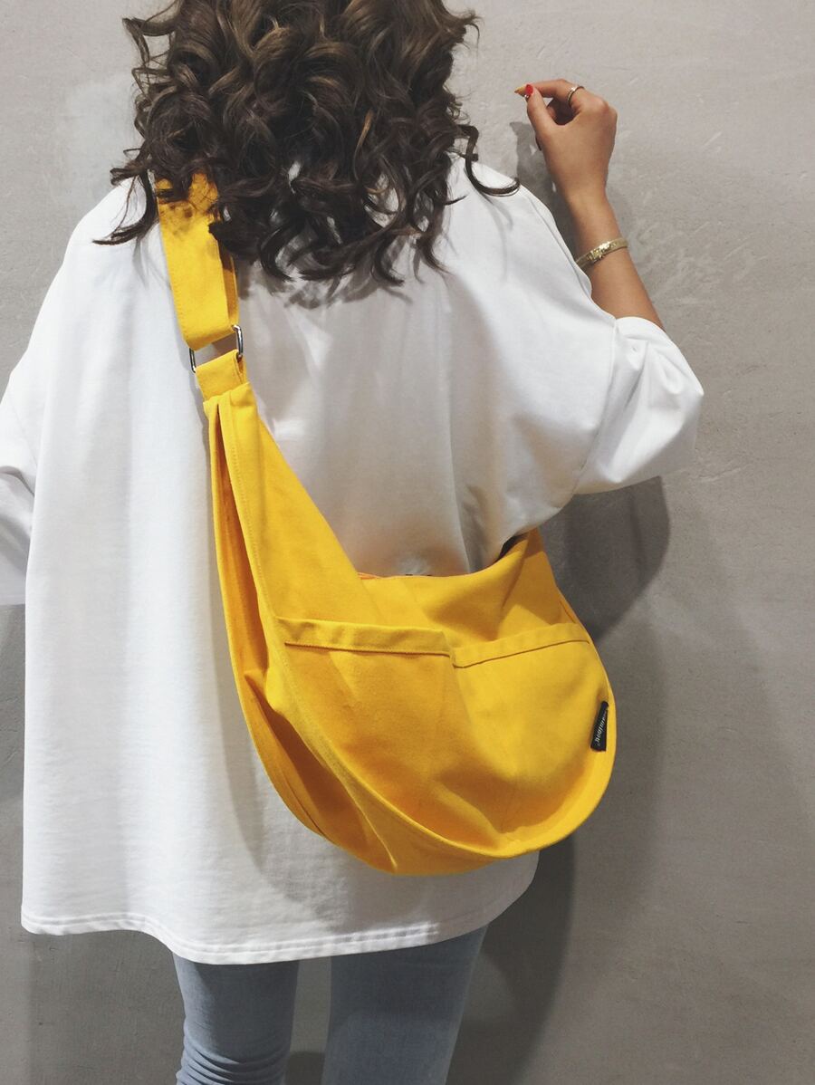 Japanese Style Solid Color Casual Large Capacity Student Commuter Dumpling Shoulder Cross-Body Crescent Lunar Messenger Bag, Versatile Shopping Tote - Yellow - View 1
