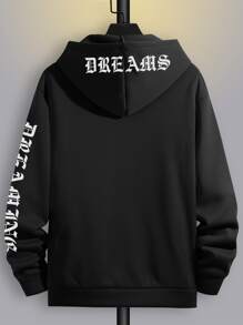 Manfinity Roghcode Men Letter Graphic Zip Up Drawstring Thermal Lined Hoodie Without Tee