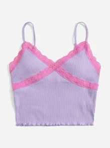 SHEIN MOD Lace Trim Cami Top - Lilac Purple - View 5