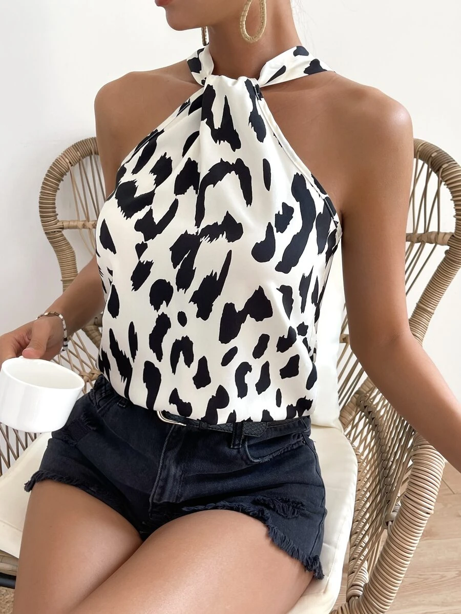 SHEIN VCAY Allover Print Blouse - White - View 1