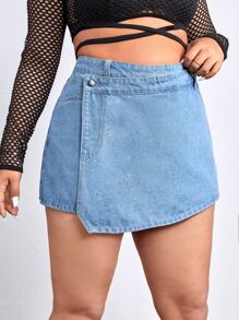 SHEIN Essnce Plus Asymmetrical Denim Skort - Light Wash - View 5