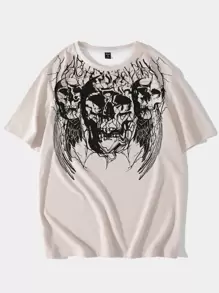 ROMWE MEN 男士骷髅頭圖案T恤 - 杏色 - 查看 1