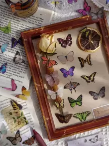 40 piezas Pegatina con patrón de mariposa pegatinas papelería manualidades libro de sticker estikers - Multicolor - Ver 5