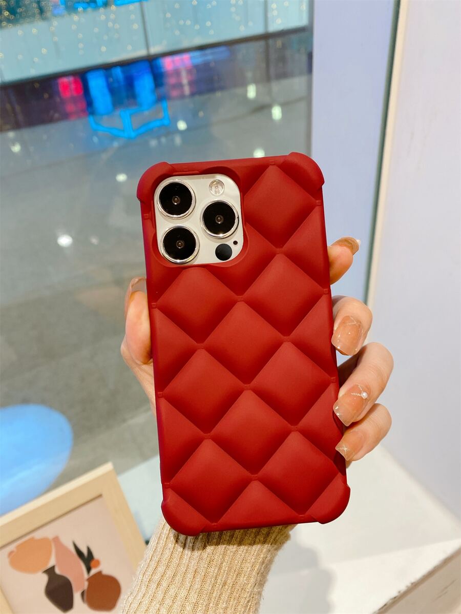 เคส โทรศัพท์ ลายนูนเรขาคณิต - สีไวท์แดงหม่น/สีเบอร์กันดี - ดู 1