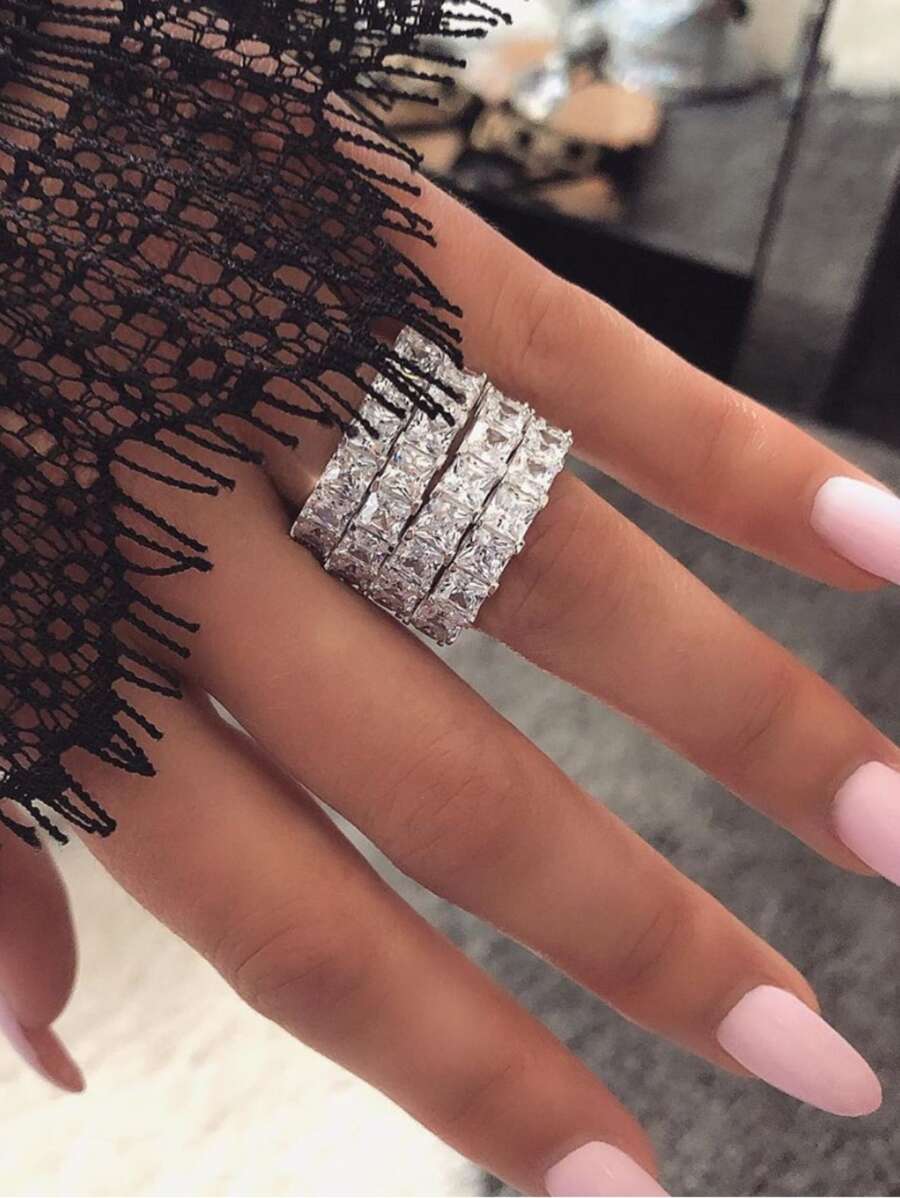 1 Chiếc Nhẫn Trang Trí Đính Đá Cubic Zirconia Quyến Rũ Cho Phụ Nữ Để Trang Trí Hàng Ngày - trắng - Xem 1