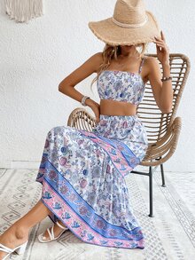 SHEIN VCAY Floral Print Cami Top & Ruffle Hem Skirt - Multicolor - View 2