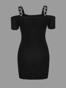 ROMWE PUNK Letter & Skull Print Buckle Detail Bodycon Dress - Black - View 2