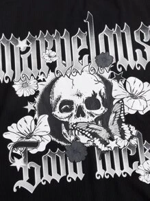 ROMWE PUNK Letter & Skull Print Buckle Detail Bodycon Dress - Black - View 3