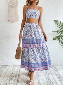 SHEIN VCAY Floral Print Cami Top & Ruffle Hem Skirt - Multicolor - View 4