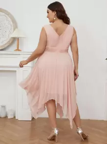 Plus Asymmetrical Hem Chiffon Bridesmaid Dress - Baby Pink - View 2