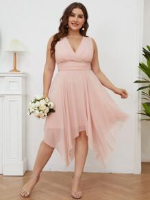 Plus Asymmetrical Hem Chiffon Bridesmaid Dress - Baby Pink - View 3