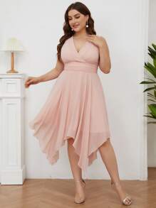 Plus Asymmetrical Hem Chiffon Bridesmaid Dress - Baby Pink - View 4