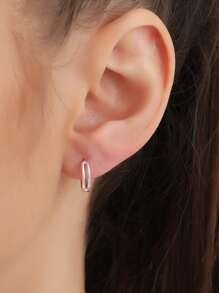 極簡圓耳環 - 銀色 - 查看 4