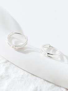 極簡圓耳環 - 銀色 - 查看 6