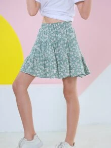 女孩小碎花荷葉邊半身裙