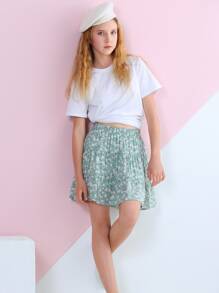 女孩小碎花荷葉邊半身裙