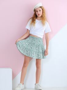 女孩小碎花荷葉邊半身裙