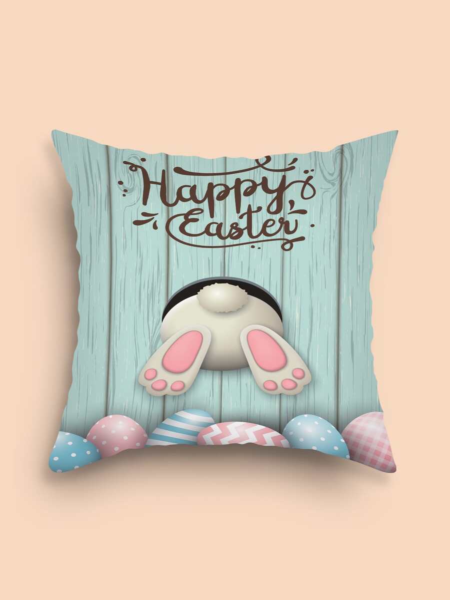 1pc Easter Egg & Rabbit Pattern Cushion Cover Without Filler, Modern Fabric Decorative Throw Pillow Cover For Home - Multicolor - View 1