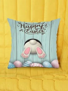 1pc Easter Egg & Rabbit Pattern Cushion Cover Without Filler, Modern Fabric Decorative Throw Pillow Cover For Home - Multicolor - View 2