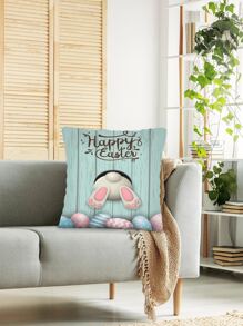 1pc Easter Egg & Rabbit Pattern Cushion Cover Without Filler, Modern Fabric Decorative Throw Pillow Cover For Home - Multicolor - View 3