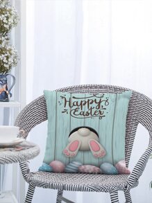 1pc Easter Egg & Rabbit Pattern Cushion Cover Without Filler, Modern Fabric Decorative Throw Pillow Cover For Home - Multicolor - View 6