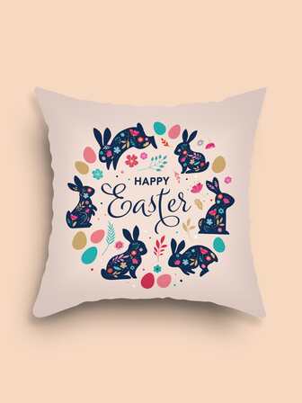 1 pieza Pascua de Resurrección con patrón de conejo decorativo Cojín moderno de tela Funda de cojín para casa