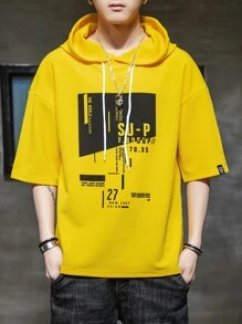 Áo thun & Áo lót Nam Dây kéo Lá thư Slogan Giải trí - Màu vàng - Xem 1