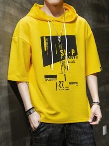 Áo thun & Áo lót Nam Dây kéo Lá thư Slogan Giải trí - Màu vàng - Xem 3