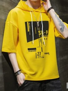Áo thun & Áo lót Nam Dây kéo Lá thư Slogan Giải trí - Màu vàng - Xem 4