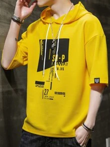 Áo thun & Áo lót Nam Dây kéo Lá thư Slogan Giải trí - Màu vàng - Xem 5