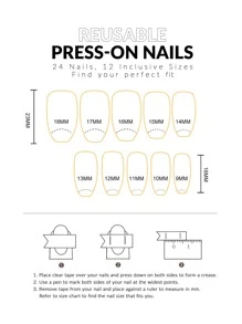 YADORNOS Biến đổi móng tay của bạn với 24 chiếc quan tài dài hình trái tim ngọc trai trắng móng tay giả & 1 tấm băng & 1 cái Dũa móng tay Bấm vào móng tay Đồ dùng làm móng - Màu be - Xem 4