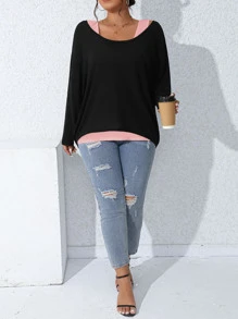 SHEIN LUNE Camiseta de manga murciélago & Top tank - Rosado Sandía - Ver 6