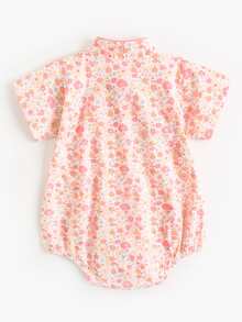 可爱复古碎花短袖三角连体衣，适合女婴，夏季派对、度假穿着