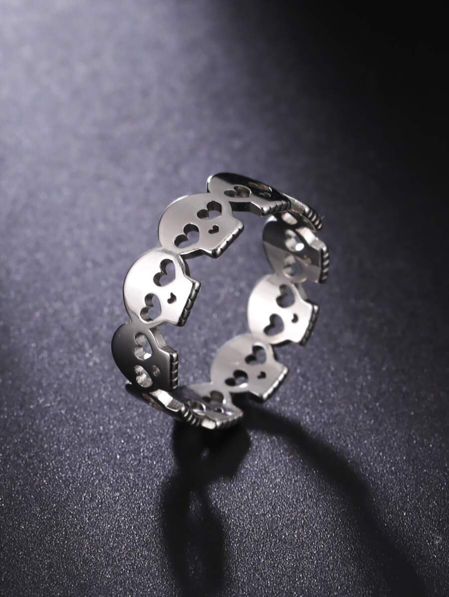 時尚流行1入組時尚不銹鋼骷髏裝飾單環男士日常裝飾珠寶禮物和時尚外觀 - 銀色 - 查看 1