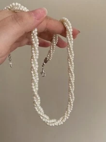 1 Pc Pearl Twist Necklace, Casual Collarcbone Chain Jewelry Accessory Gift For Women, Suitable For Party, Evening Gown, Holiday