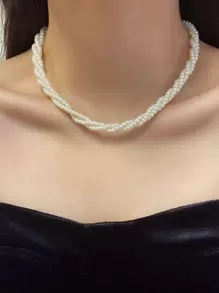 1 Pc Pearl Twist Necklace, Casual Collarcbone Chain Jewelry Accessory Gift For Women, Suitable For Party, Evening Gown, Holiday