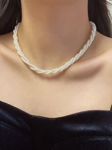 1 Pc Pearl Twist Necklace, Casual Collarcbone Chain Jewelry Accessory Gift For Women, Suitable For Party, Evening Gown, Holiday