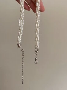 1 Pc Pearl Twist Necklace, Casual Collarcbone Chain Jewelry Accessory Gift For Women, Suitable For Party, Evening Gown, Holiday
