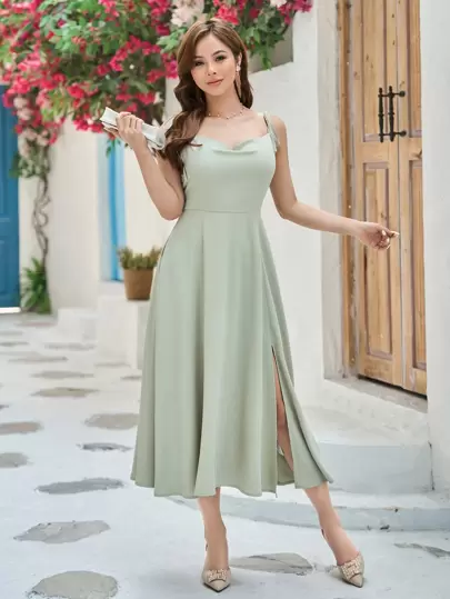 DAZY Solid Split Thigh Cami Dress