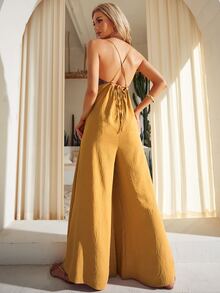 S BETRO Contrast Tape Wide Leg Cami Jumpsuit - Yellow - View 2