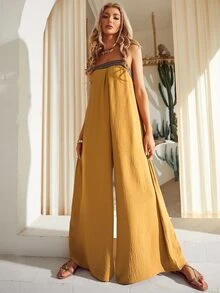 S BETRO Contrast Tape Wide Leg Cami Jumpsuit - Yellow - View 4